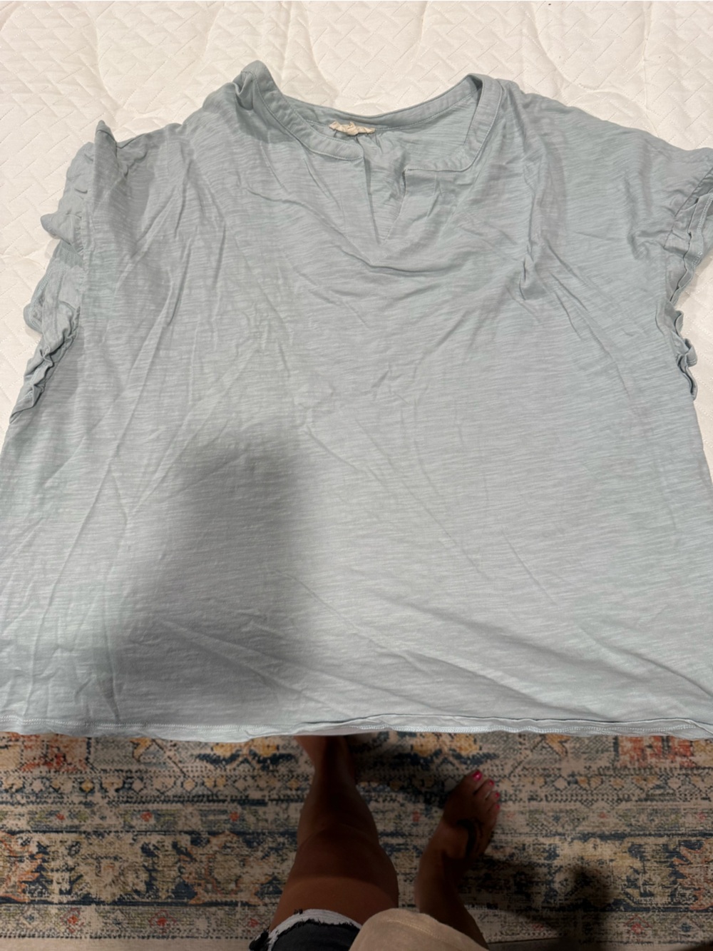 Women's Light Blue Ruffle Sleeve Cotton Tee